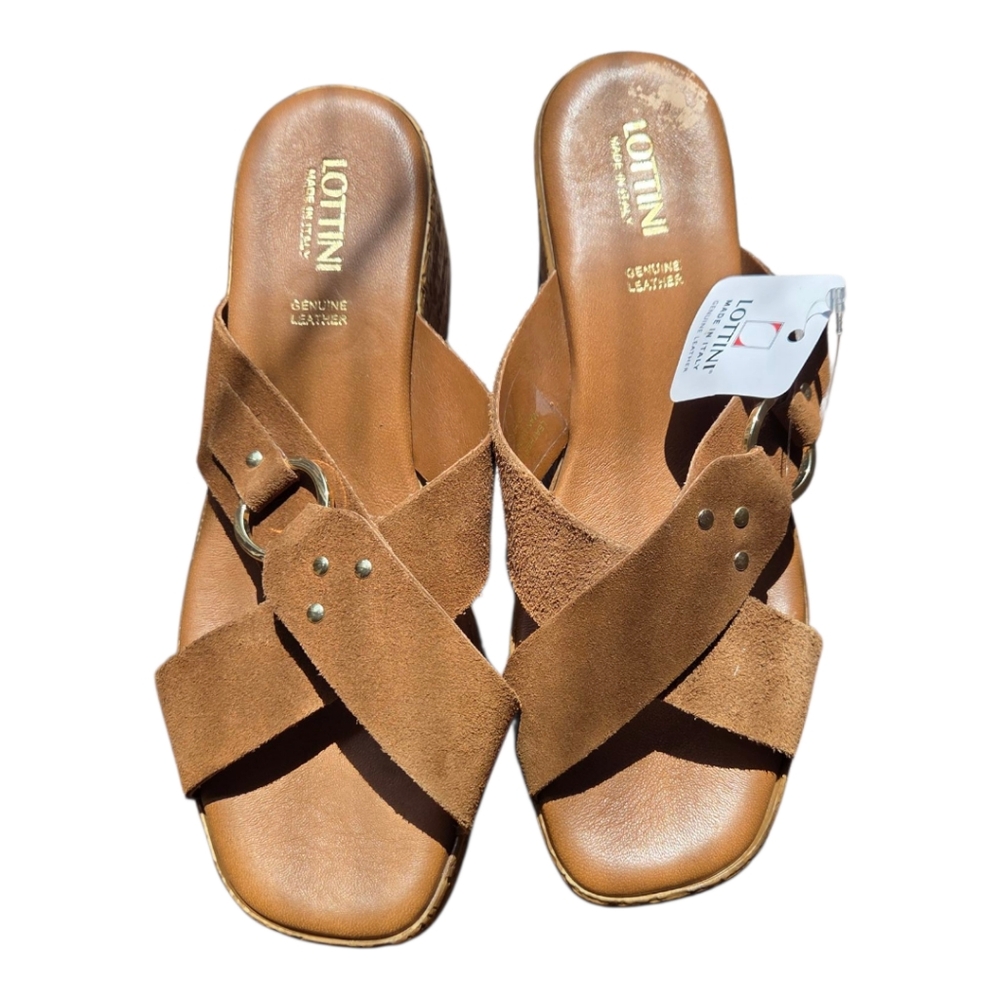 NEW Lottini Suede Boho Wedge Sandals - Camel - Picture 2 of 10